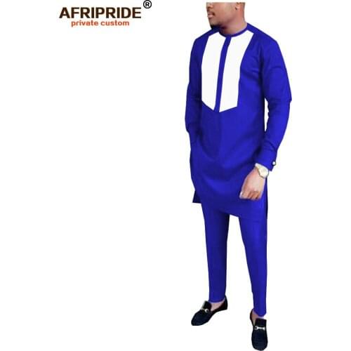 2019 African Men Traditional Clothing Set Dashiki Outfit Ankara Long Sleeve Shirt+Pants Suit Tribal Tracksuit AFRIPRIDE A1916049