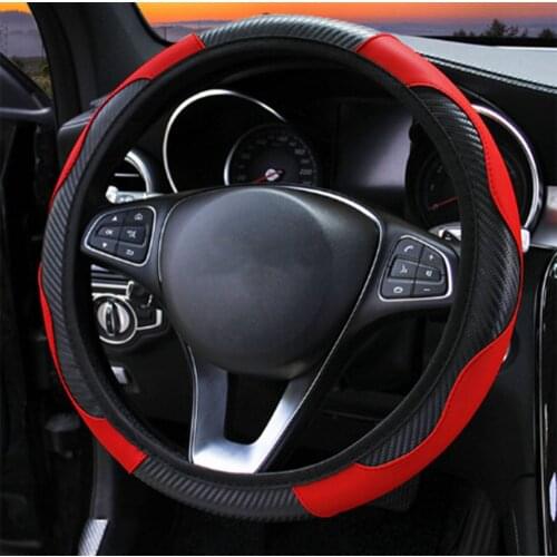 38CM Car Carbon Fiber Leather Steering Wheel Cover 15" Auto Anti-slip Universal Car Accessories
