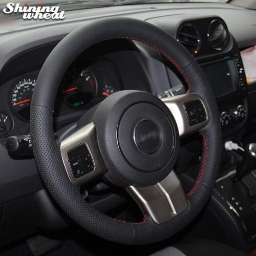 BANNIS Black Leather Car Steering Wheel Cover for Jeep Grand Cherokee 2011-13 Compass Wrangler Patriot 2011-2016
