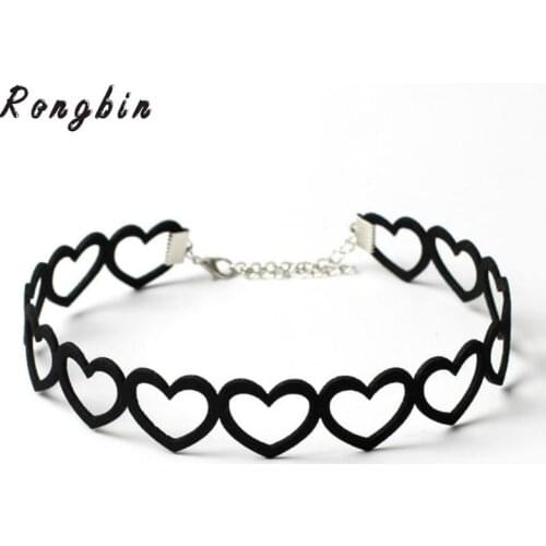 2019 New Hollow Out Love Heart Chokers Black Velvet Maxi Choker Necklace Chocker tattoo choker ketting collares Collier Femme