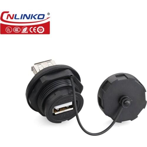 Cnlinko Sealed USB Data Connector front Panel Mounting With Cover And Metal Chain Type A USB IP67 Waterproof Plugs