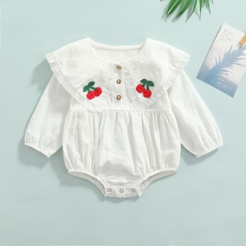 Ma&Baby 0-18M Newborn Baby Girsl Romper Cherry Embroidery Peter Pan Collar Jumpsuit Cute Infant Girl Clothing Autumn Spring