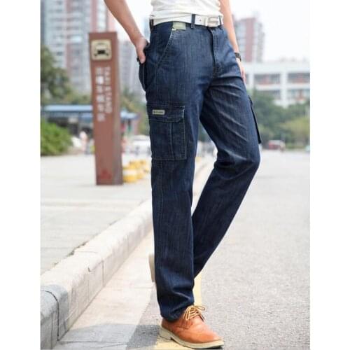 Denim Pants Casual Biker Long Trousers Mens Military Jeans Pants Workwear Multi-Pockets Cargo Jeans Straight Motorcycle