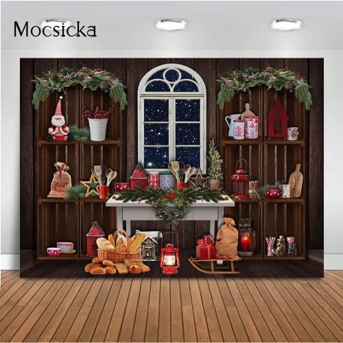 Kitchen Christmas Photography Backdorp Wood Cupboard Cookie Children Kid Portrait Background for Photo Studio Decorations Props