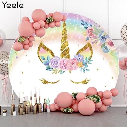 Yeele Circle Birthday Background Photocall Unicorn Flower Baby Shower Backdrop Photos For Photography Studio Shoot Photographic