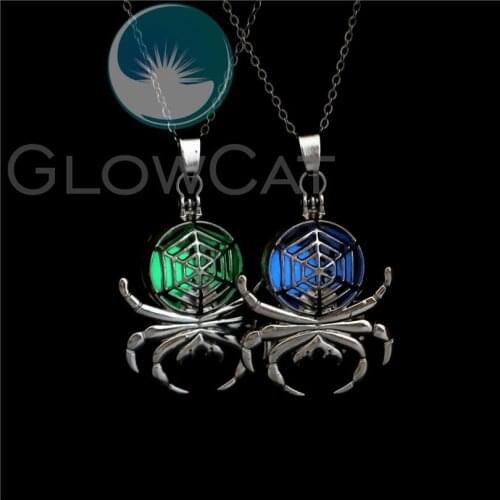 G130 Punk Luminous Spider Web Locket Pendant Necklace Glowing in the Dark Necklace For Women Choker