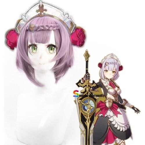 Genshin Impact Game Noelle Light Purple Short Role Play Cosplay Heat Resistant Synthetic Hair 2021 Cosplay Wig+ Free Wig Cap
