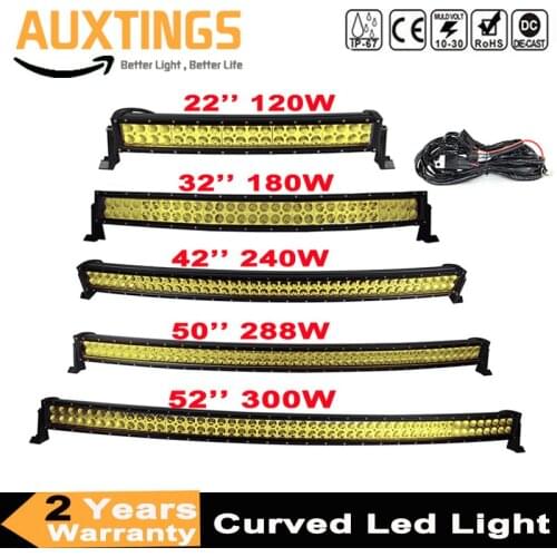 22 32 42 50 52 Inch Curved Fog Light Yellow Led Bar Driving Lamp Offroad Work Light Bar For Jeep ATV Car SUV Motorcycle Truck