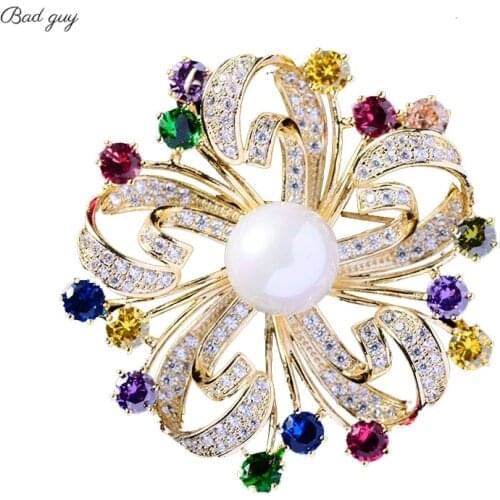 Exquisite Zircon Brooch For Women K-pop Fashion Flower Pin 2021 Jewelry Clothes Scarf Buckle Garment Accessories Pearl Gem Gift