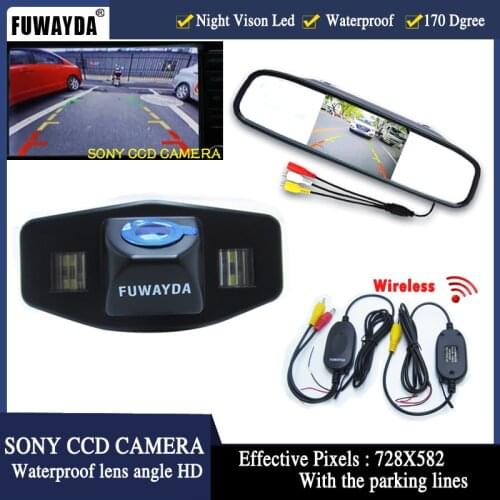 FUWAYDA Wireless car rear view backup parking camera+car monitor mirror TFT LCD for Honda Accord Pilot Civic Odyssey Acura TSX