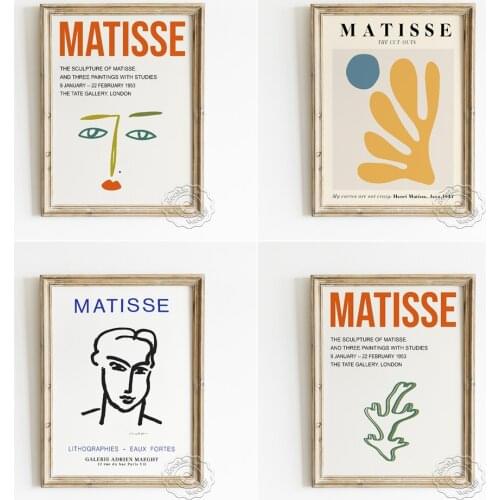 Henri Matisse Line Drawing Exhibition Poster, Abstract Human Face Wall Picture, Cut-Outs Coral Pattern Art Prints Home Decor