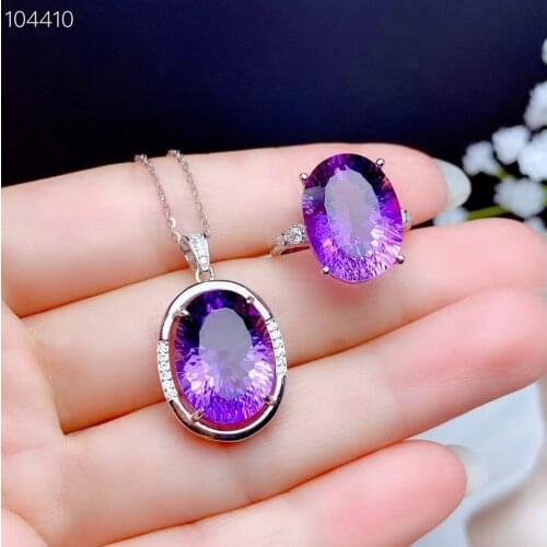 100% Natural and Real Natural And Real Amethyst Set 925 sterling silver Fine jewelry 1pc Ring,1pc Pendant