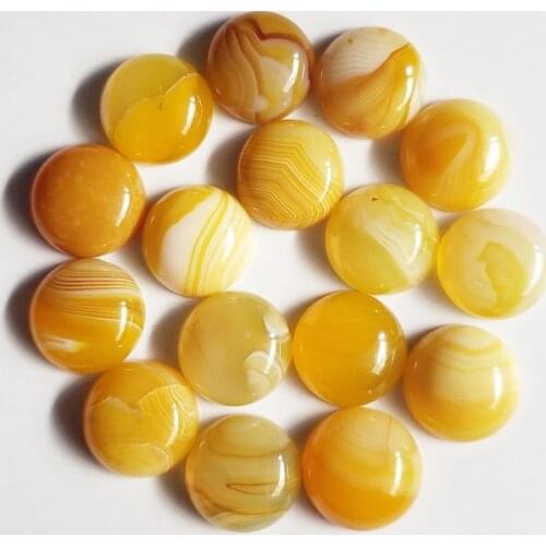2018 20Pcs/lot Fashion yellow striped onyx natural stones round charms cabochon beads for jewelry Ring accessories 16mm no hole