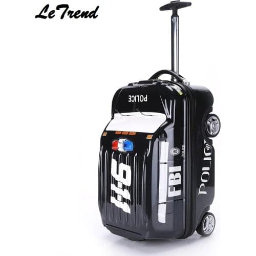 Fashion New 20inch Boarding Case Cute Cartoon Car 911 Car Shape Kids Trolley Suitcase Solid Children Carry On Rolling Luggage