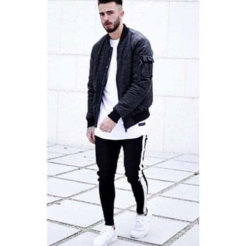 2021 Mens Hip-Hop Hole New Tide Ripped Pants Jeans Slim Jeans Skinny Stretch Slim Fit Jogging Trousers Men Side Stripe Jeans