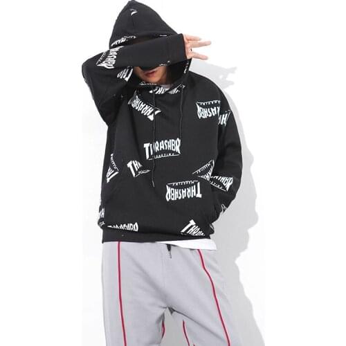 Outdoor 2019 spring Autumn hip Hop loose teenagers letter Printed hoodies men joggers dance boys coat hoody with hat