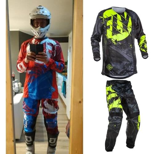 Adult Mountain Bike Protective Riding Set Fly Fish Racing ATV Protective Motocross Jersey + Pants Gear Set Suit S-XXXL Size