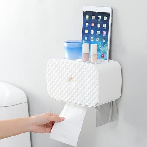 Plastic Punch-Free Wall Mounted Exquisite Double Layer Tissue Box High Capacity Toilet Roll Paper Holder Case Napkin Storage Box