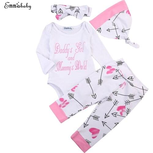 2018 NEW cute kid clothes set Newborn Infant Baby Girls long sleeve bodysuit Pants Leggings hats Outfits 4PCS Clothes set 0-2Y