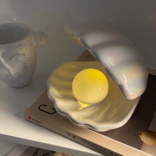 Shell pearl ceramic night light desktop decoration shell lamp jewelry storage decoration European bedside lamp white glaze