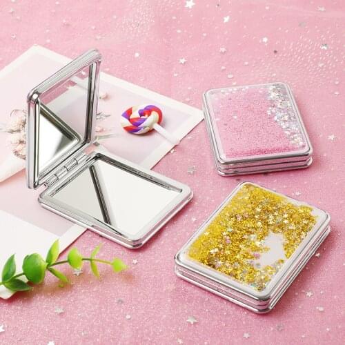 Originality Quicksand Small Makeup Mirror Lovely Girl Heart Cartoon Two-sided Portable With Makeup Mirror Small Gift