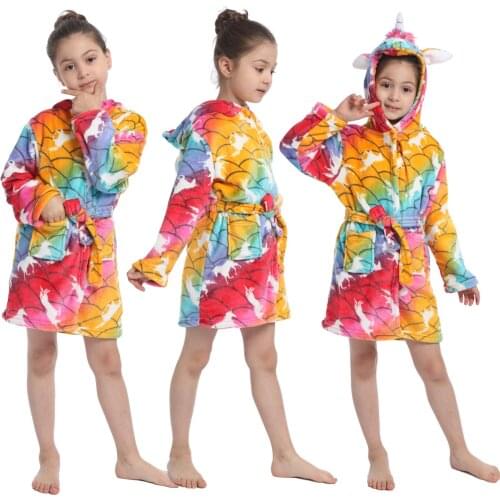 Unicorn Sleepwear Childrens Bathrobe Kigurumi Bath Robe Towel Onesie Hooded Girls Nighty Peignoir Kids Pjs Fish Cosplay Gown