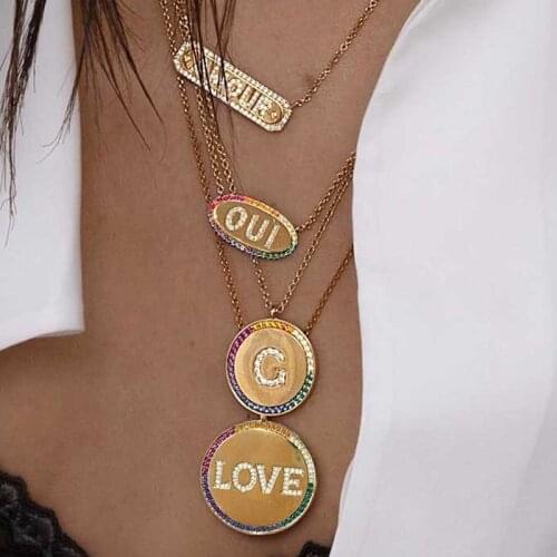 Itenice Initial Letter Pendant Necklaces For Woman Crystal 26 Letters Rainbow Necklace Gold Color Hip-hop Necklaces Round New