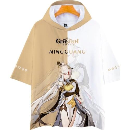 Casual 3D Genshin Impact Hooded T-shirt Men Women Casual Tops NINGGUANG Hip Hop Tees Boys Girls Summer Cartoon Hoodie t-shirt