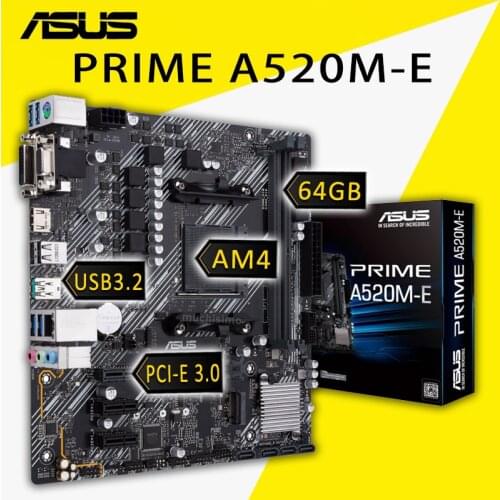 Socket AM4 Asus PRIME A520M-E Motherboard Support 3rd-Gen AMD RYZEN 3500X 3600 CPU DDR4 64GB AMD A520 Placa-Mãe Overlocking AM4