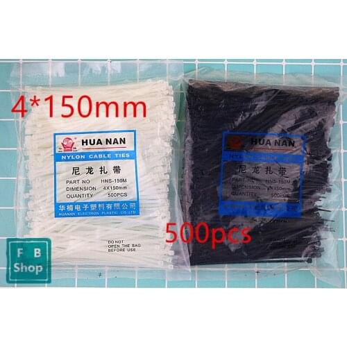 500Pcs/pack 4*150mm Black And White Color Factory Standard Self-locking Plastic Nylon Cable Ties