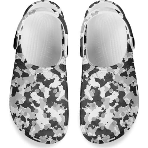 Noisydesigns Man Summer Sandals Gray Army Camo Design Clogs Shoe Couple Home Slippers Hollow Out Buckle Men and Women Beach Flat