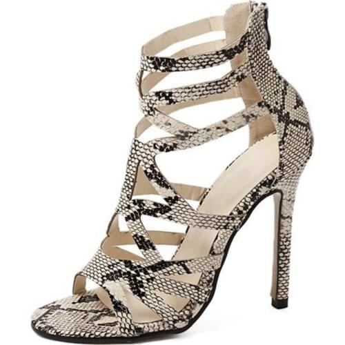 Snake Pattern Gladiator Sandals Women High Heels Summer Shoes Open Toe Sandalia Feminina Cut Outs Women Shoes XKD4193