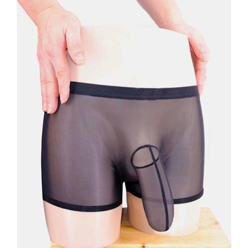 The Hot Sexy Mens Transparent Mesh Lingerie Boxer Underwear with Elephant Bulge Black White Color For Man Gay