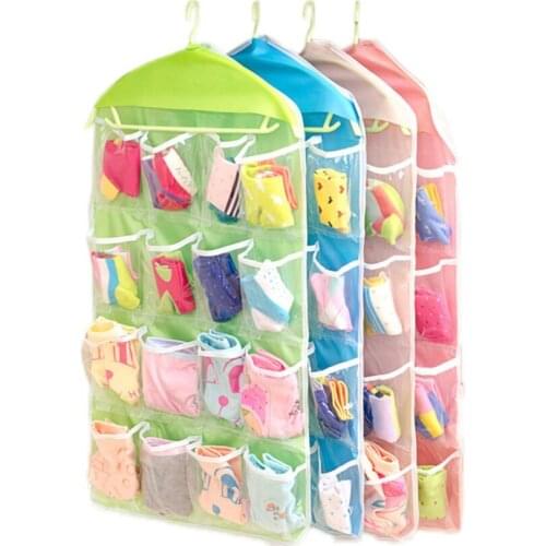 16 Pockets Foldable Wardrobe Clear Hanging Bags Container Socks Bra Underwear Rack Hanger Shoes Jewellery Storage Organizer