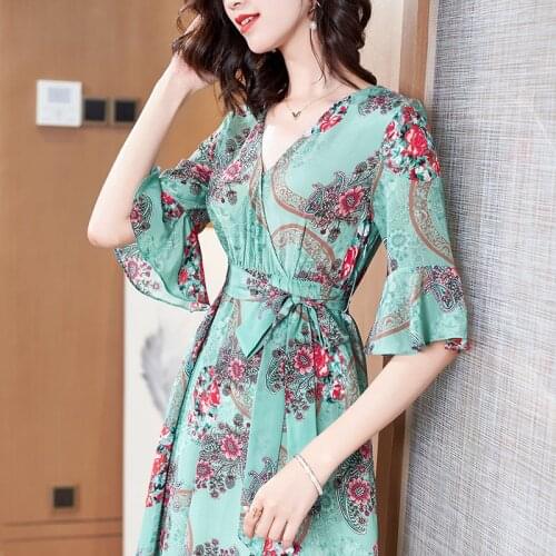 Light Green Print Red Paisley Floral Silk Dresses Women Fashion 2021 Summer Long Casual Sexy Office Work Daily Dress Plus Size