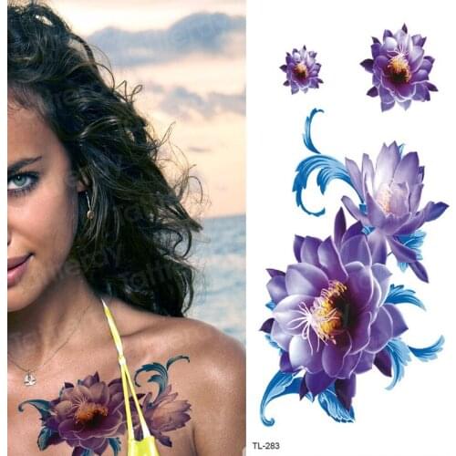 Purple flower tattoos waterproof temporary tattoo arm sleeves women tattoo removable waterproof unique flower tattoos for girls