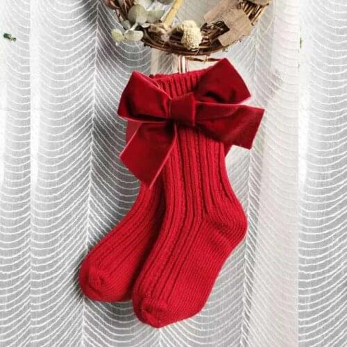 Newborn Baby Girls Velvet Bow Knot Knitted Socks Cotton Warm Leg Warmer Infant Toddler Baby Autumn Winter Soft Socks 0-3Y