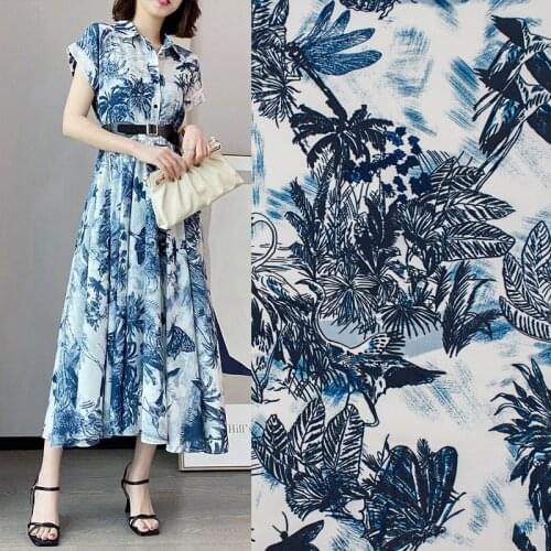 Tropical Plant Digital Crepe De Chine Stretch Silk Fabric For Dress Tissus Au MÈTre Telas Por Metro Ткань Для Шитья Tissu Tela