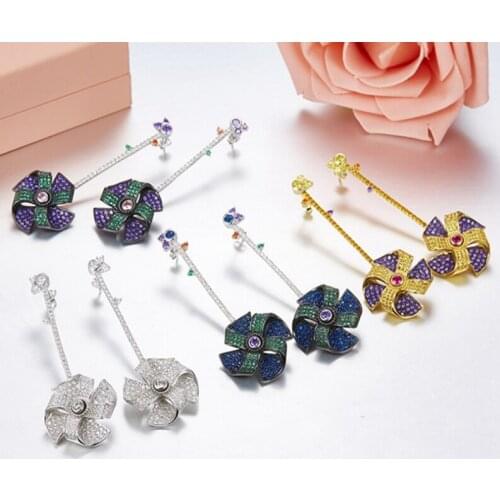 High Quality Jewelry Solid 925 Sterling Silver Micro Pave Inlaid Cubic Zircon Fashion Windmill Luxury Earring Jewelry Gift