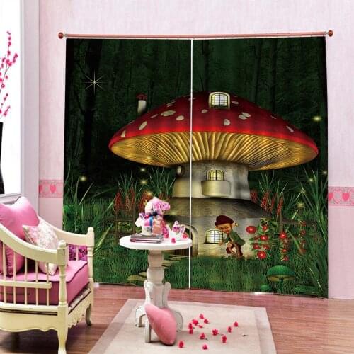 Custom any size Funny Cartoon Wonderland Mushroom House Kids Curtain Large Window For Childrens room Bedroom Drapes Decor