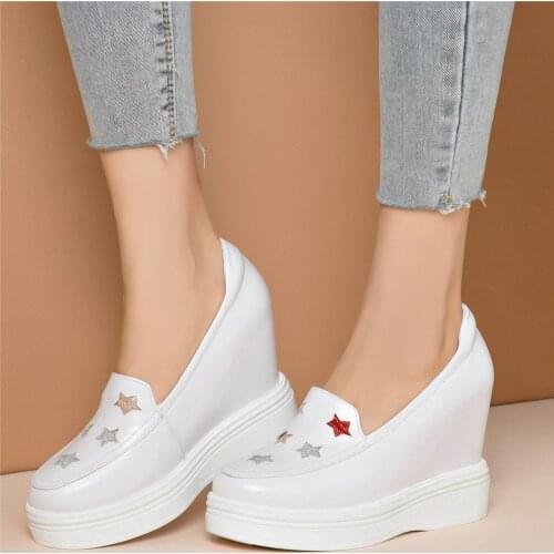 2021 Chunky Platform Ankle Boots Women Slip On Genuine Leather High Heel Pumps Shoes Female Wedges Oxfords Shoes Casual Shoes