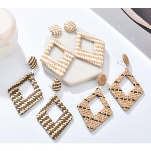 MESTILO 2019 High Quality Rattan Earrings Colorful Woven Geometric Acrylic Rattan Dangle Earrings For Girls Korean Jewelry Gifts