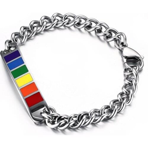 Female Lesbian Girlfriend Stainless Steel Pride Shack Gay Jewelry Homosexual Love LGBT Bend Rainbow Hand Chain Bracelets Bangles