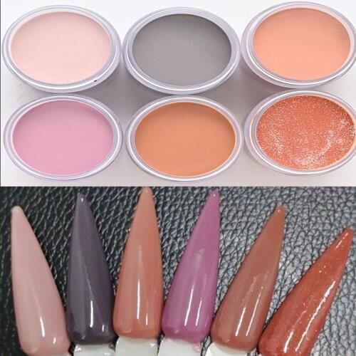 1ounce（2 IN 1）Nude-Brown Acrylic&Dipping Powder French Dip Pigment Dust Nail Glitter Manicure Polish Gel Powder*6Colors