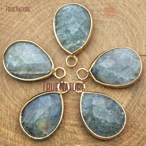 10Pcs Cheap Pure Gold Color Faceted Tear Drop Pendant Labradorite Pendant Sale 22x13mm PM14510
