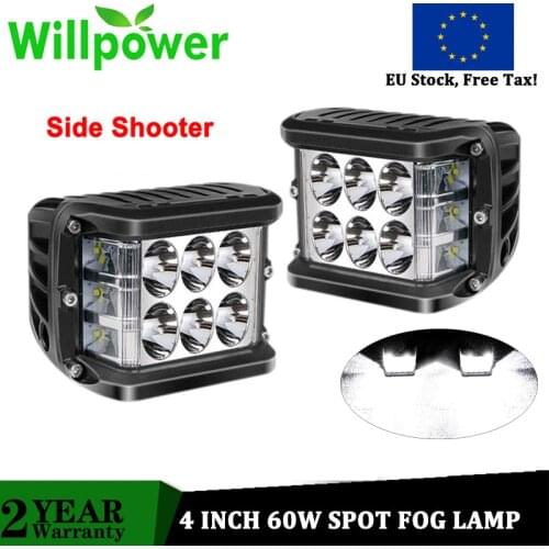 Willpowe 2pcs Side Shooter 12 leds 4 inch 60W LED Pods Cube Driving Fog Lamp Offroad LED Work Light Offroad Truck SUV 12V 24V