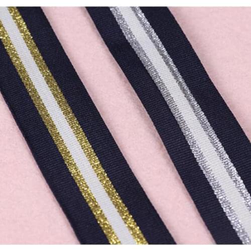2M/lot 25mm Gold Silver Black Stripes Webbings Ribbons Soft Belt Tension DIY Sewing Lace Trim Waist Band Ruban Garment Accessory