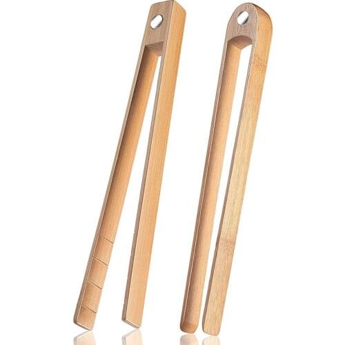 2 Pieces Magnetic Bamboo Toaster Tongs 8.7 Inch Wooden Kitchen Toast Tongs for Cooking, Natural Bamboo Kitchen Utensils