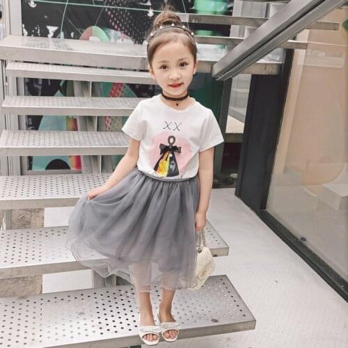 2018 fashion new girl kids clothing set shorts leeved T shirt+mesh skirt,girls kids princess 2pcs clothes sets