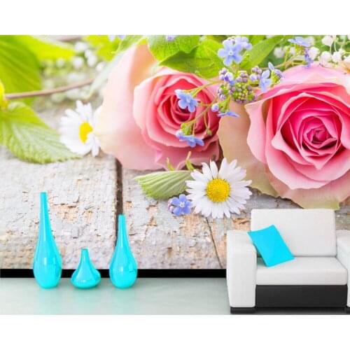 Roses Camomiles Wood planks Flowers 3d wallpaper papel de parede for living room sofa tv wall bedroom kitchen cafe restaurant